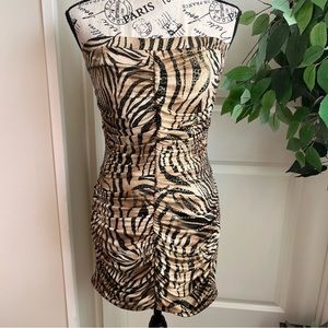 Mandee Strapless Tiger Animal Print Bodycon Dress Brown Sz M